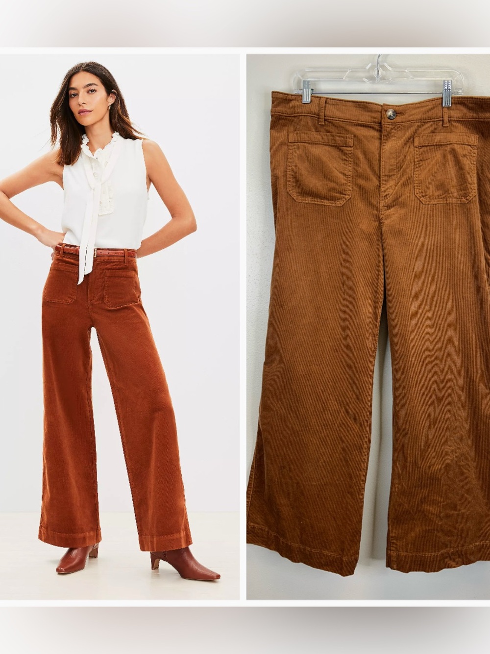 Rust Brown Corduroy Retroβ Style Wide Leg Pants Size 14 Boho Hippie Pockets